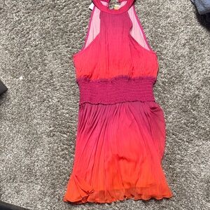 Rococo Sand Vibrant Pink and Orange Halter Dress